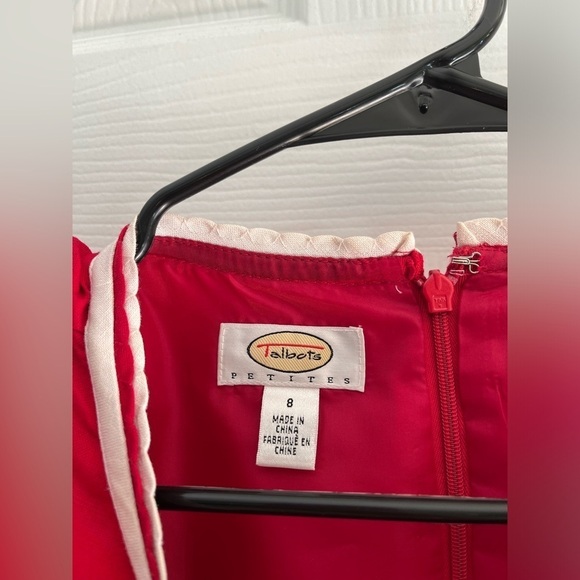 Talbots red and white embroidered linen knee length hibiscus dress- Size 8 - Picture 3 of 6